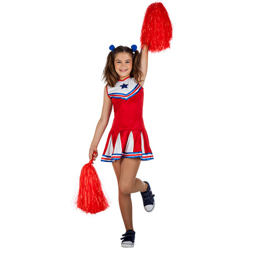 Déguisement De Pom-pom Girl Pour Enfant – Costume Complet 11 Pièces : Jupe, Pompons, Bandeau, Barrettes Et Extensions – Idéal Pour Anniversaire, Carnaval Et Halloween