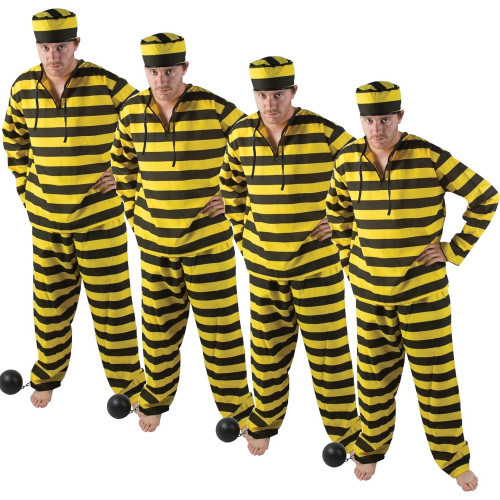 Lot de 4 Déguisements Prisonnier Jaune