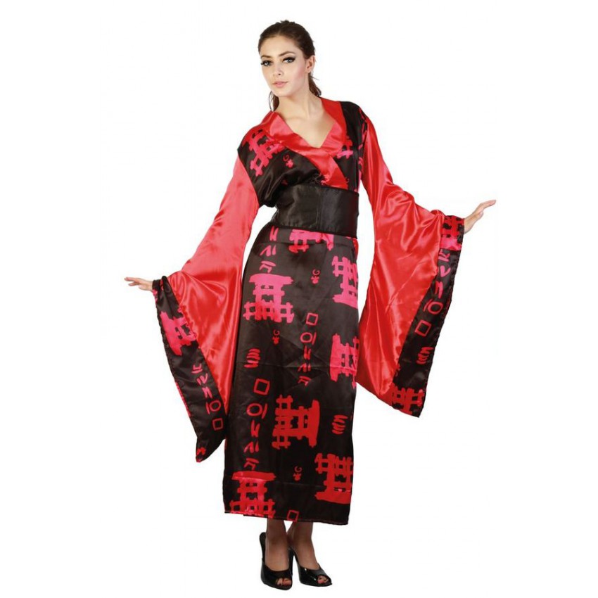 Mesdames noir japonais chinois oriental rouge nœud déguisement costume perruque