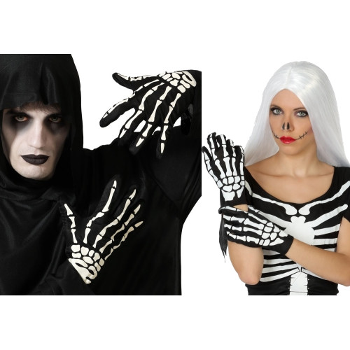 Gants Squelette Gothique Noir Et Blanc - Pour Halloween Ou équitation - Taille Unique Adulte, Doublure Chaude Et Respirante