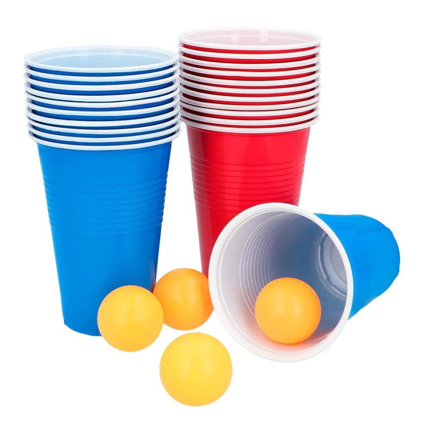 Lot De 22 Tasses à Bière Pong Professionnelles En Plastique Pour Fête, Noël, Vacances, Jeux à Boire, Etc. (gobelets Rouges 11 Gobelets Bleus, 11 4 Balles