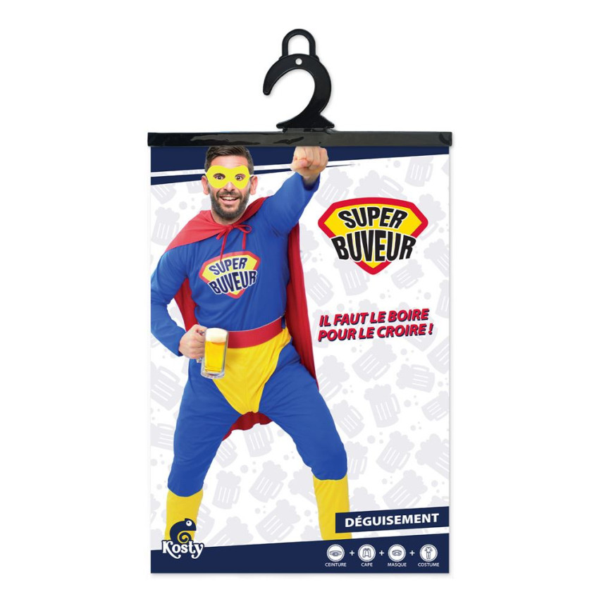 Déguisement Pastis Man Taille Unique Adulte - Costume Humoristique Avec Cape Et Masque Jaune