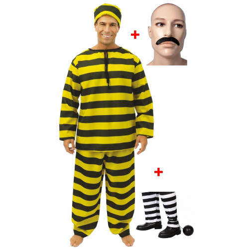 PROMO PACK PRISONNIER JAUNE : COSTUME + MOUSTACHES + BOULET