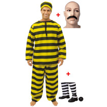 PROMO PACK PRISONNIER JAUNE : COSTUME + MOUSTACHES + BOULET