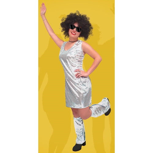 Déguisement Robe Paillettes Argent avec Guêtres